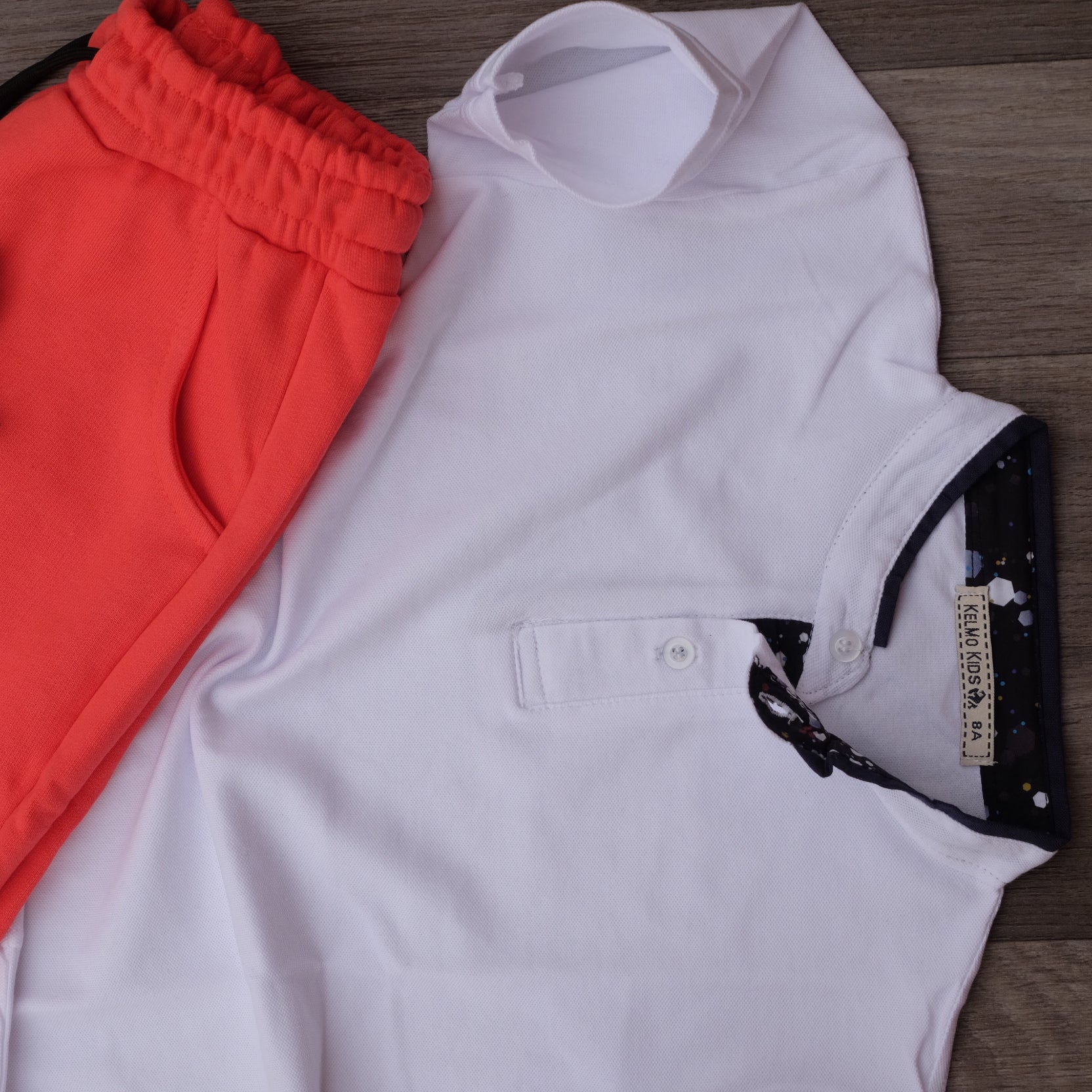 Ensemble Enfant Short Rouge Corail + Polo Blanc