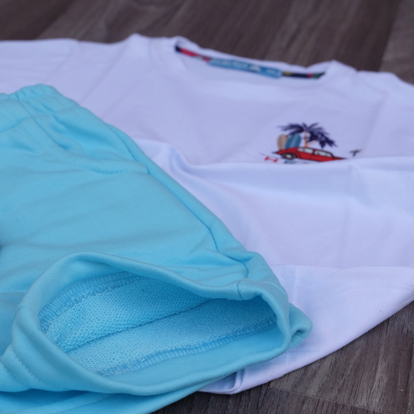 Ensemble Enfant Short Turqoise + T-Shirt Blanc