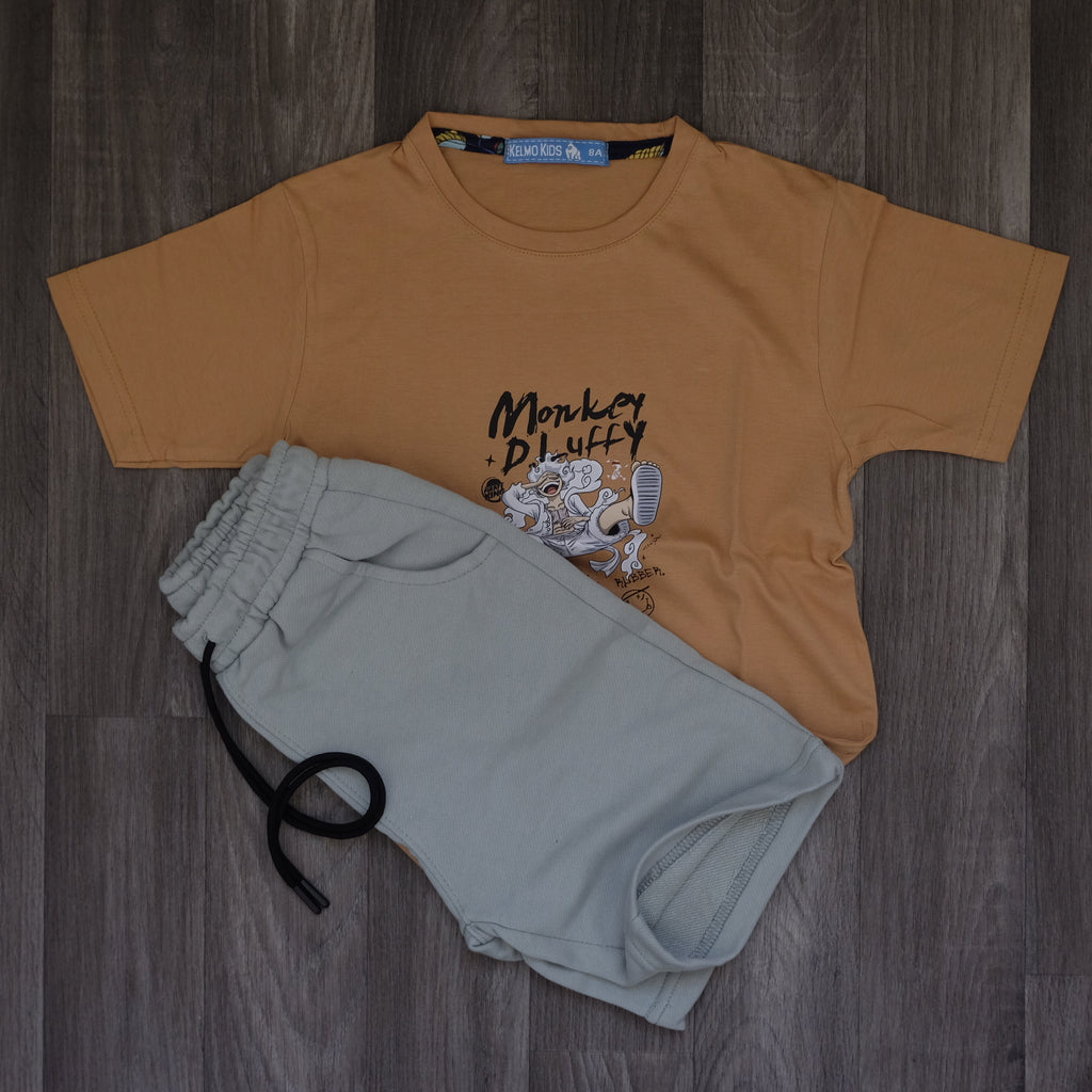Ensemble Enfant Short Vert Asperg + T-Shirt Marron Clair Luf