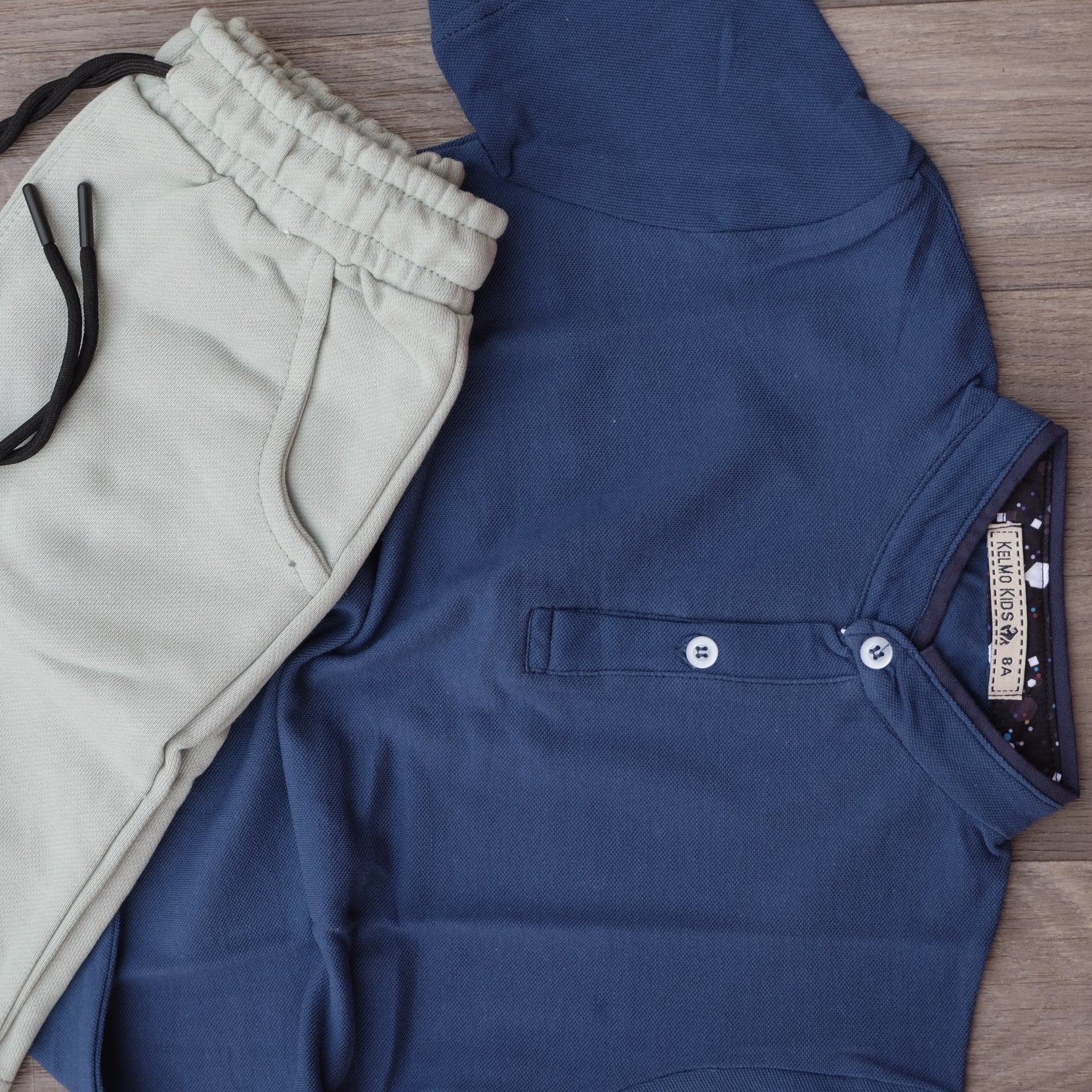 Ensemble Enfant Short Vert Asperge + Polo Bleu Marine