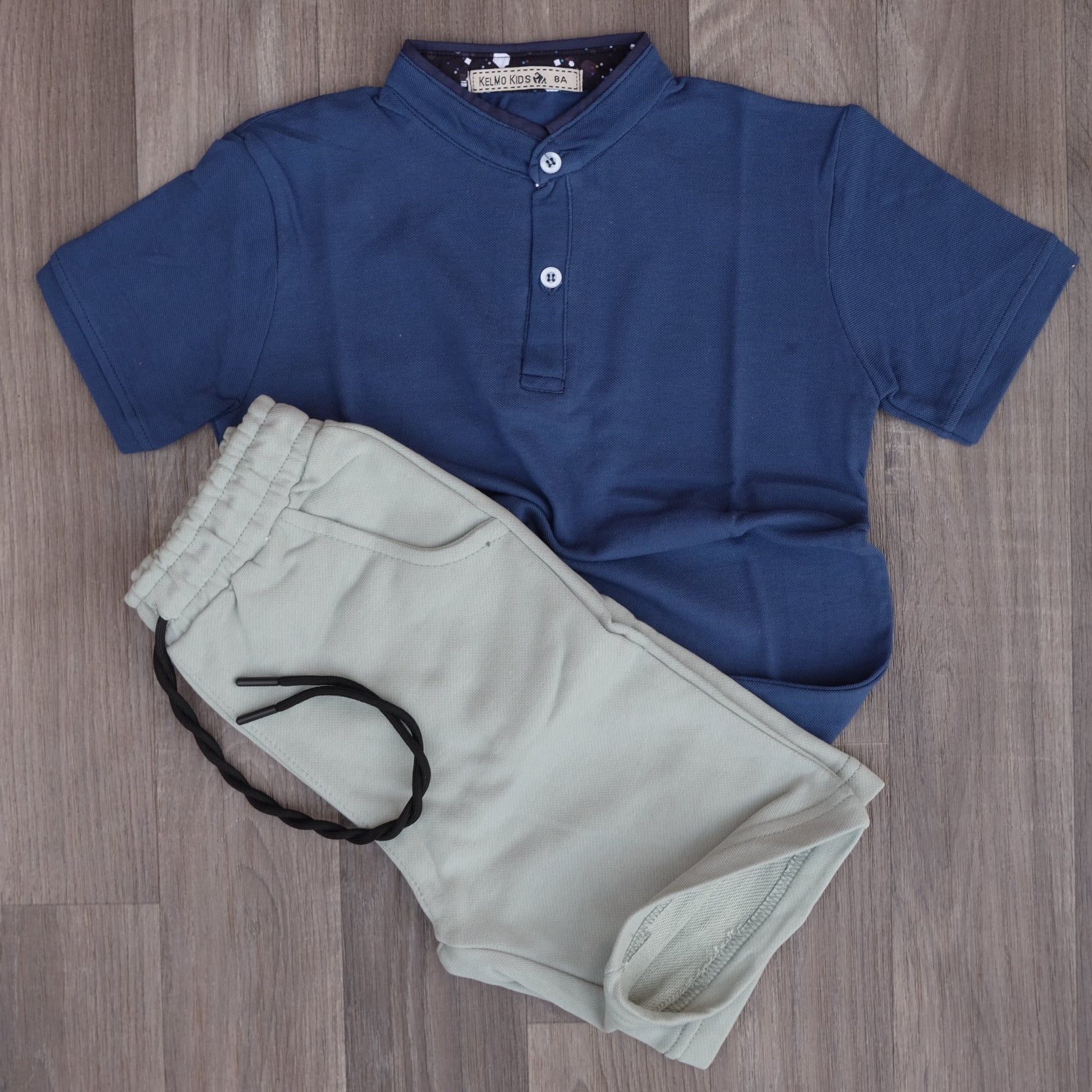 Ensemble Enfant Short Vert Asperge + Polo Bleu Marine