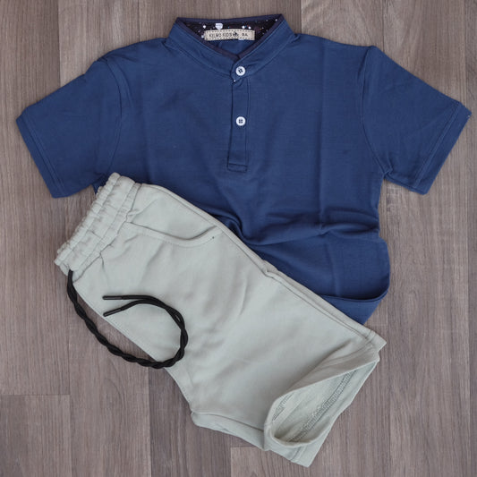 Ensemble Enfant Short Vert Asperge + Polo Bleu Marine