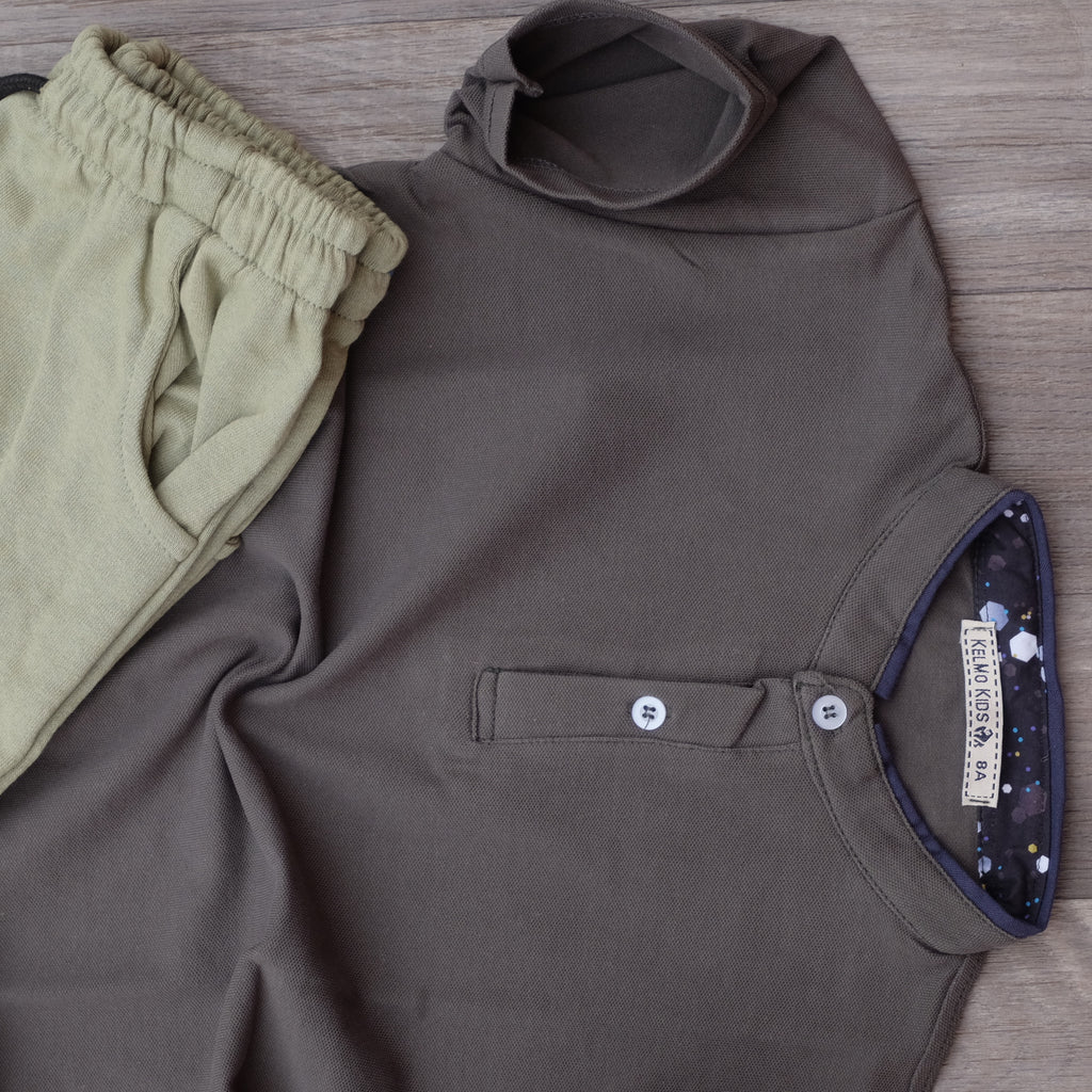 Ensemble Enfant Short Vert Asperge + Polo Gris Fonce