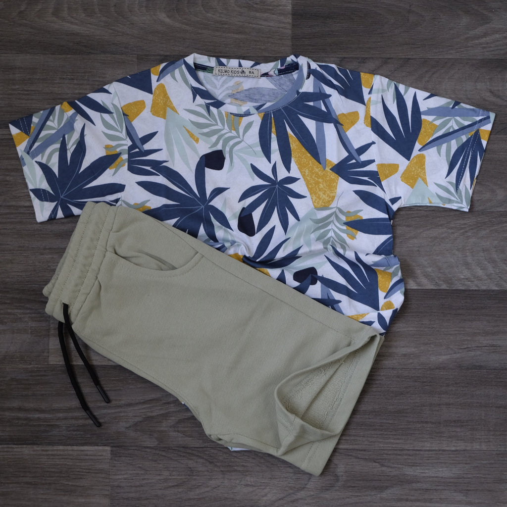 Ensemble Enfant Short Vert Nik + T-Shirt Fleure
