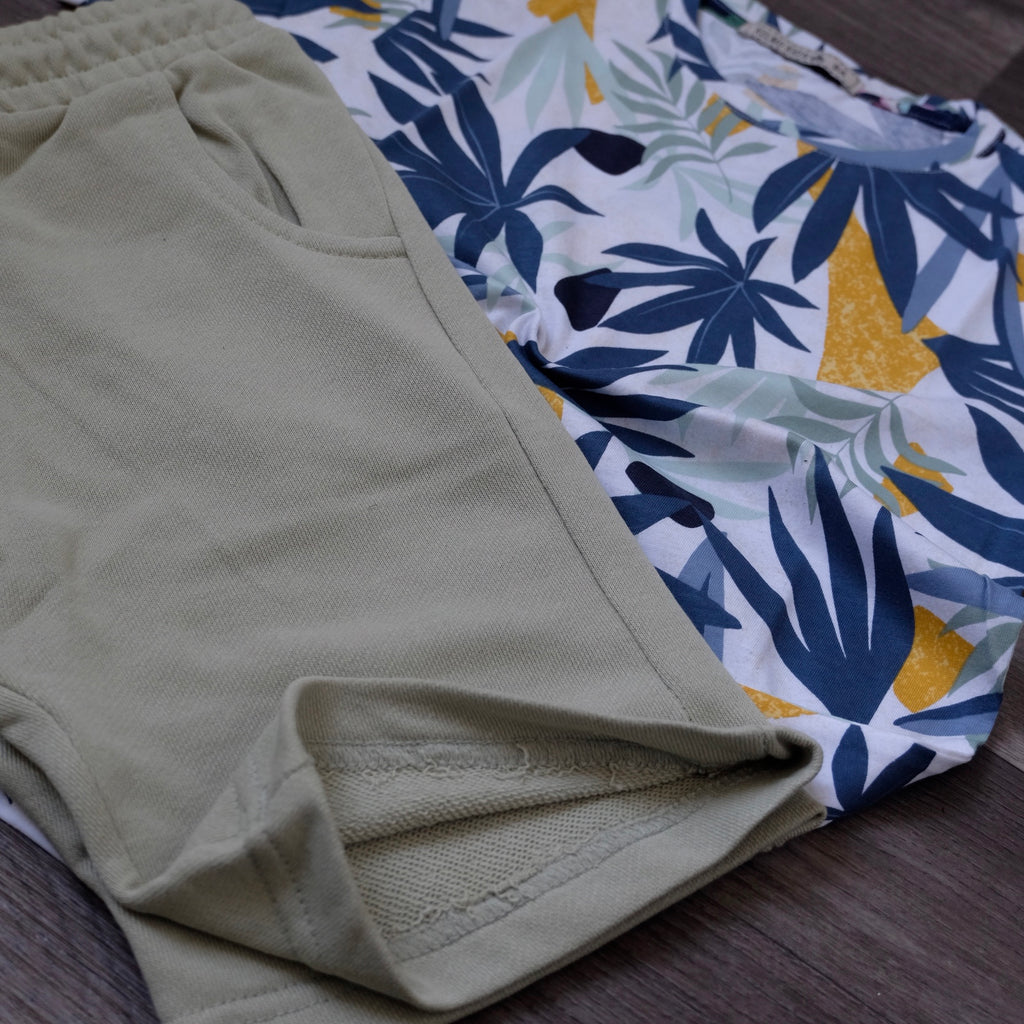 Ensemble Enfant Short Vert Nik + T-Shirt Fleure