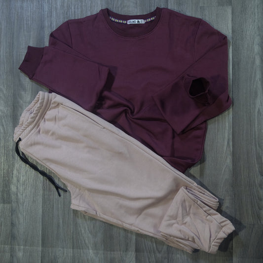 Ensemble Jogging Beige + Sweat Grenat