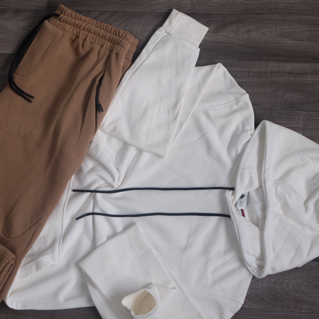 Ensemble Jogging  Beska Beige + Capuche Cotton Blanc