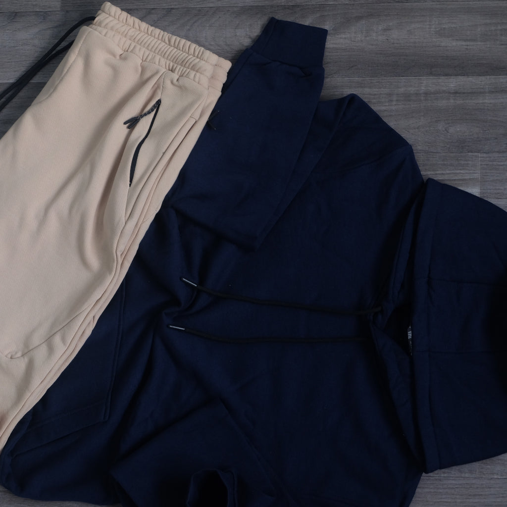 Ensemble Jogging  Beska Beige + Capuche Cotton Bleu Marine