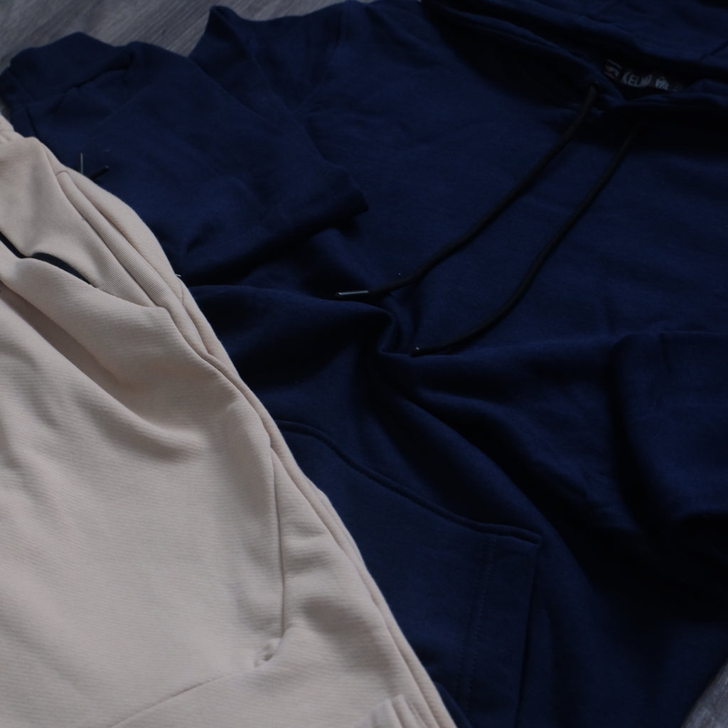 Ensemble Jogging  Beska Beige + Capuche Cotton Bleu Marine