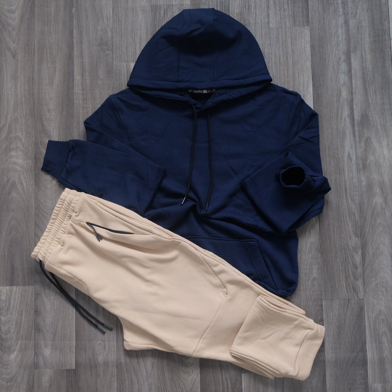 Ensemble Jogging  Beska Beige + Capuche Cotton Bleu Marine
