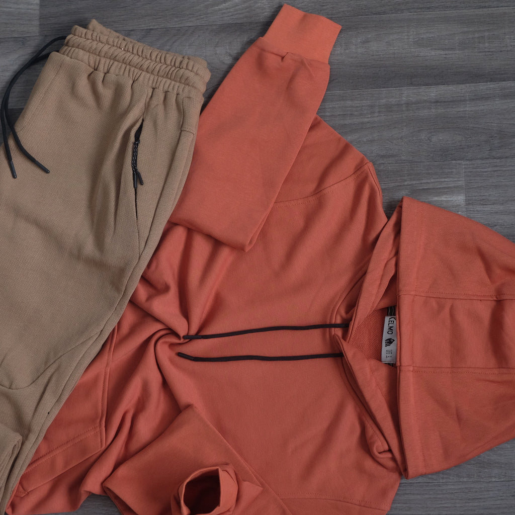 Ensemble Jogging  Beska Beige + Capuche Cotton Rouge Brique