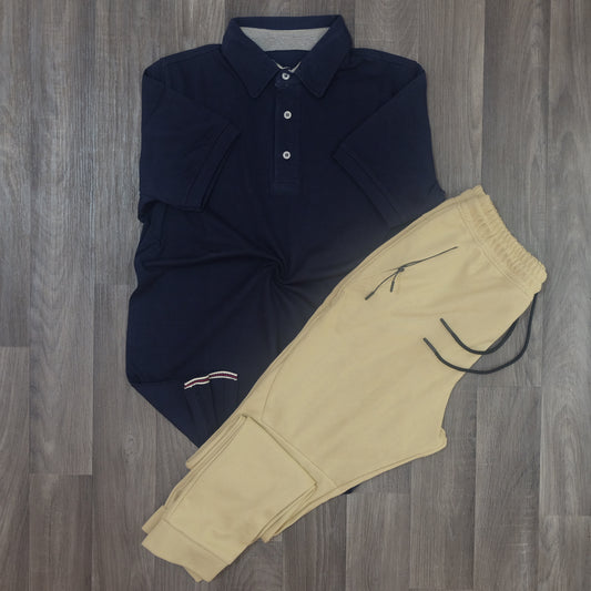 Ensemble Jogging Beska Beige + Polo Bleu Marine