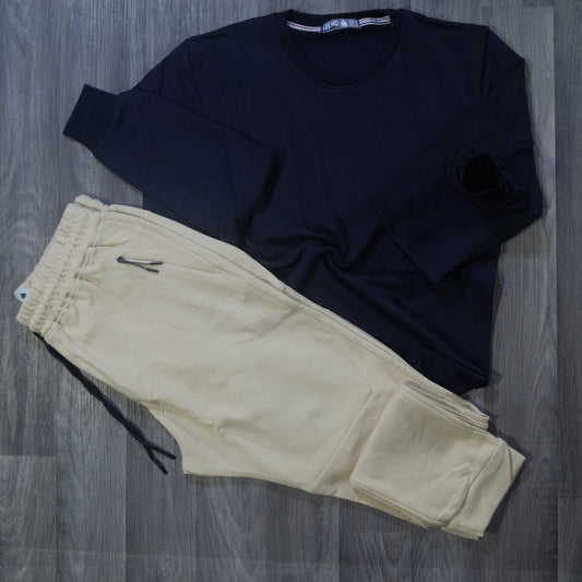 Ensemble Jogging Beska Beige + Sweat Bleu Marine