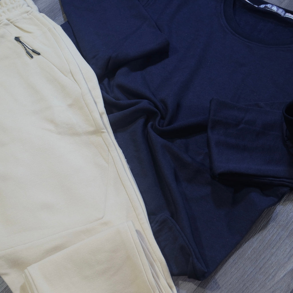 Ensemble Jogging  Beska Beige + Sweat Bleu Marine