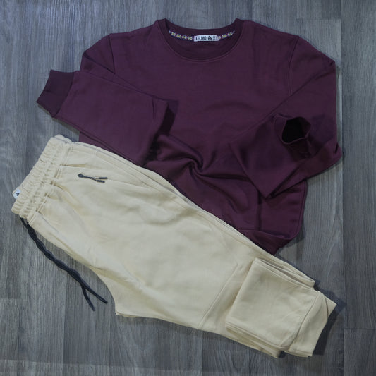 Ensemble Jogging Beska Beige + Sweat Grenat