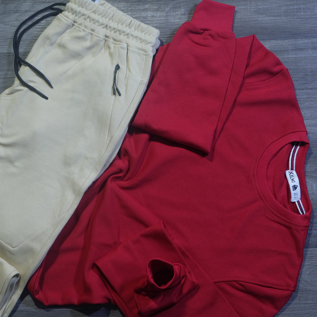 Ensemble Jogging  Beska Beige + Sweat Rouge