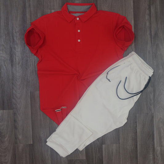 Ensemble Jogging Beska Blanc Casse + Polo Rouge