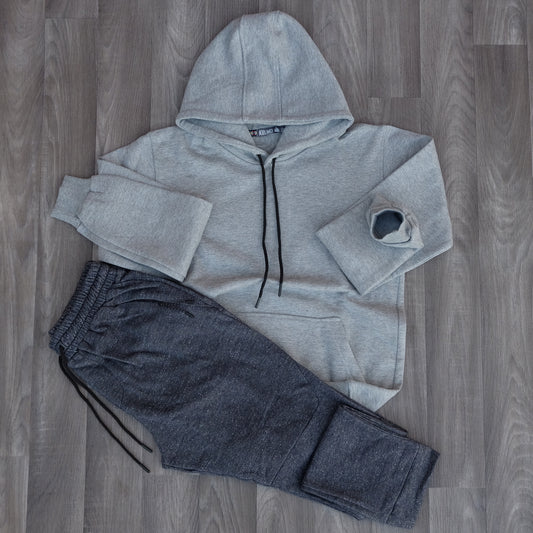 Ensemble Jogging  Beska Bleu Chine + Capuche Cotton Gris Chine