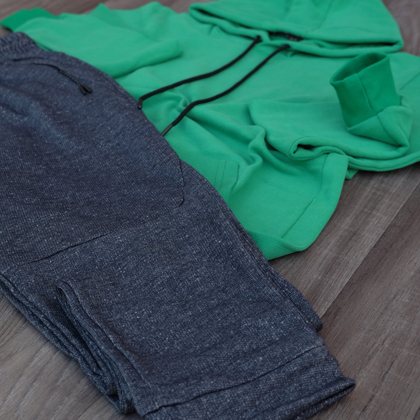 Ensemble Jogging  Beska Bleu Chine + Capuche Cotton Vert Raj