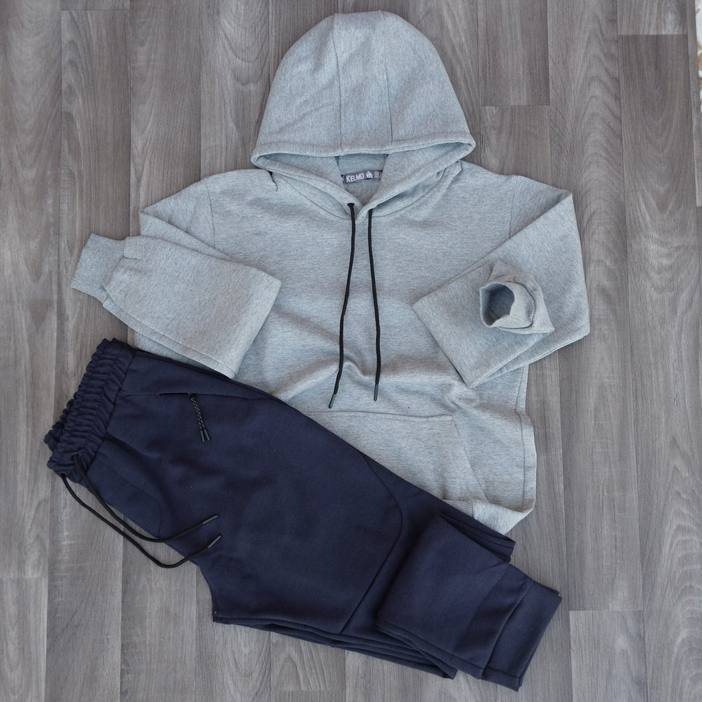 Ensemble Jogging Beska Bleu + Capuche Cotton Gris Chine Clair