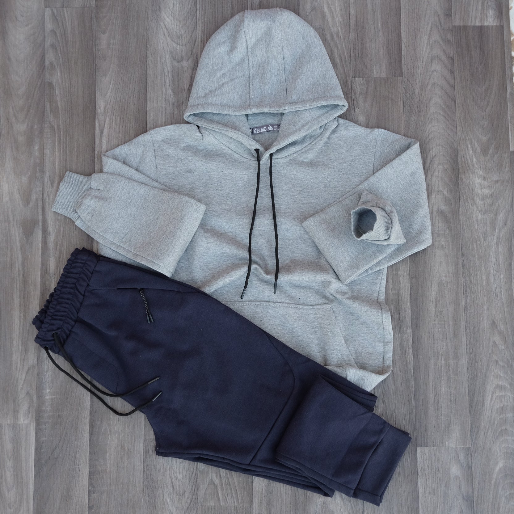 Ensemble Jogging Beska Bleu + Capuche Cotton Gris Chine Clair