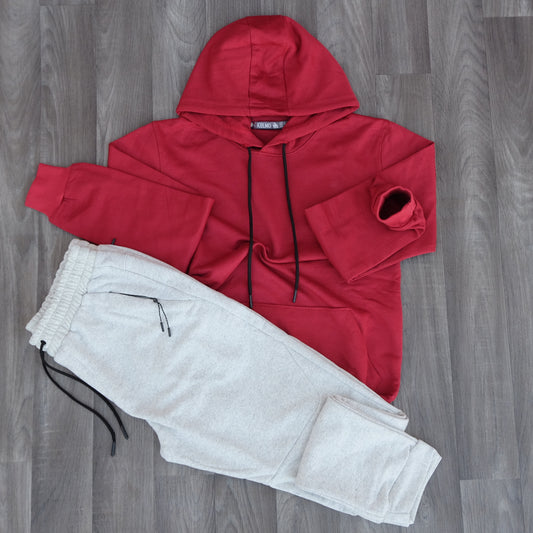 Ensemble Jogging Beska Gris Chine Clair + Capuche Cotton Grenat