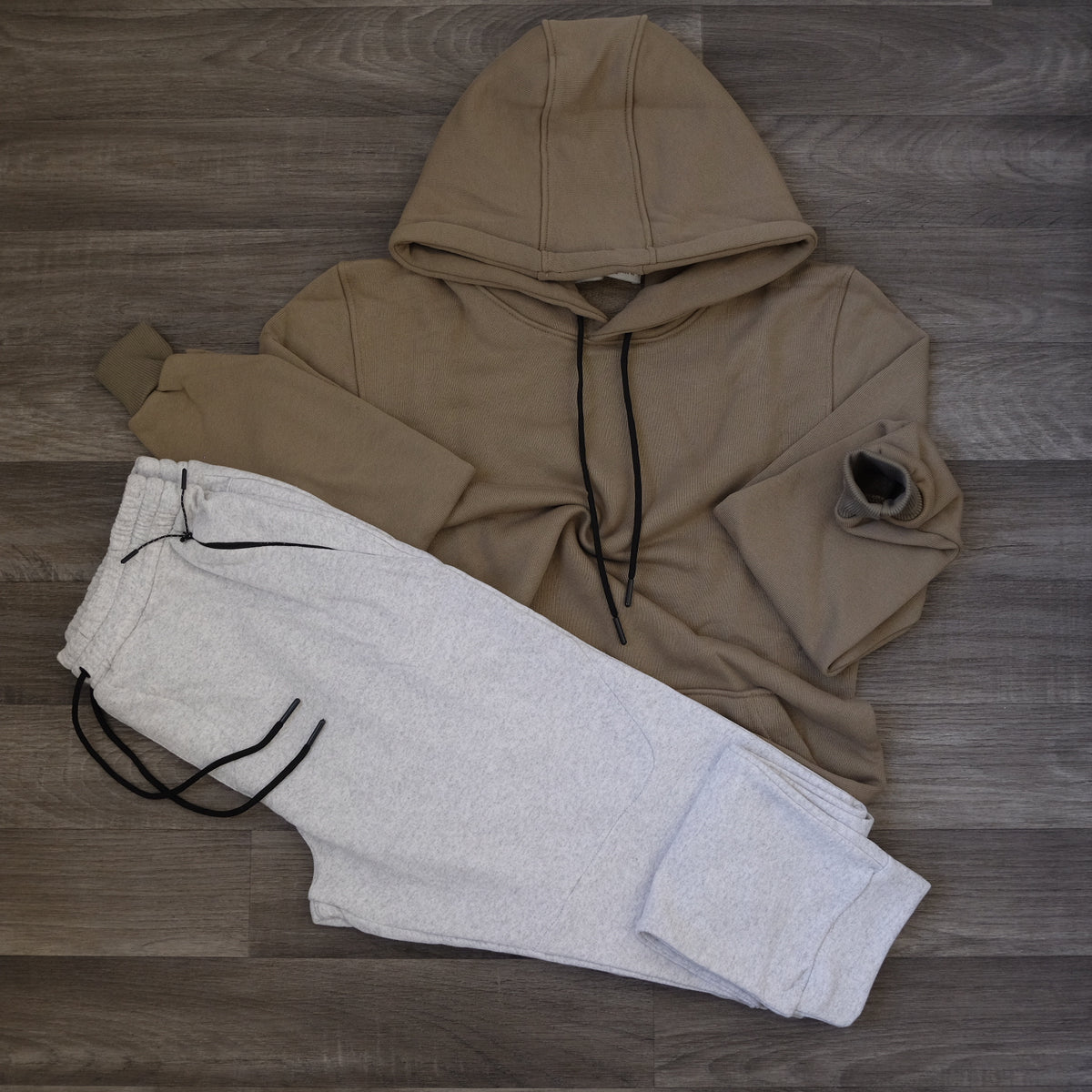 Ensemble Jogging  Beska Gris Chine Clair + Capuche Cotton Kaki Clair