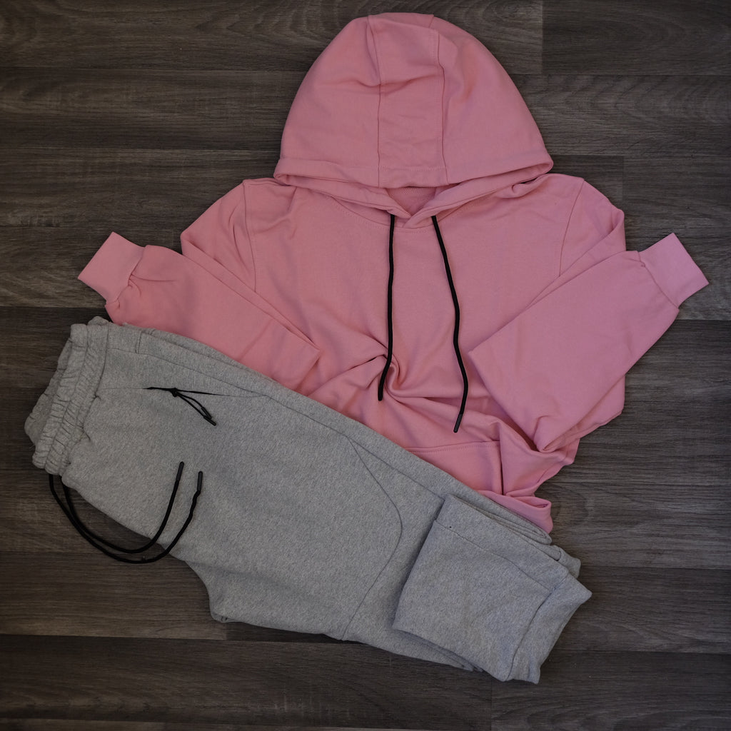 Ensemble Jogging  Beska Gris Chine Clair + Capuche Cotton Rose