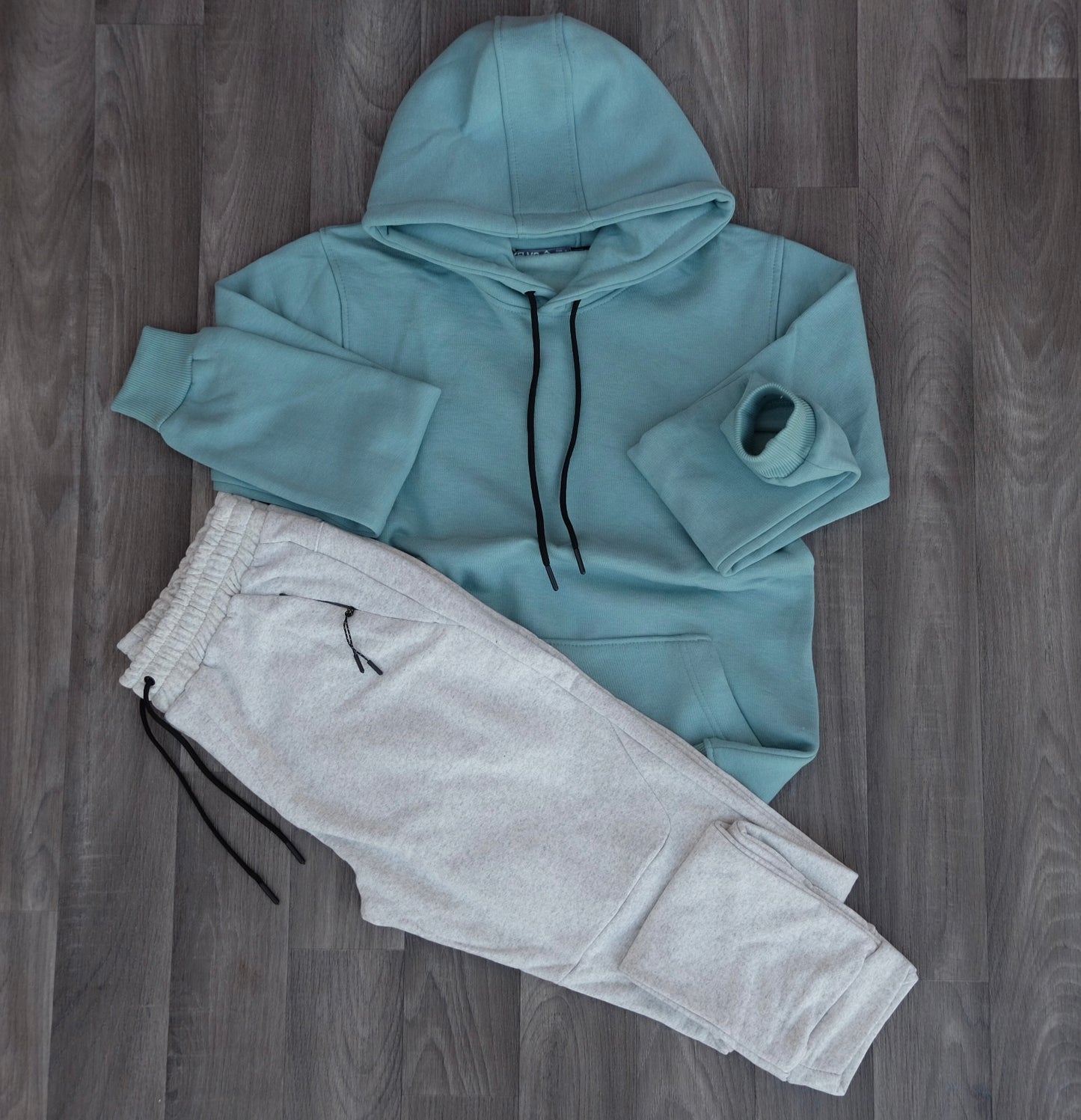 Ensemble Jogging  Beska Gris Chine Clair + Capuche Cotton Vert Eau