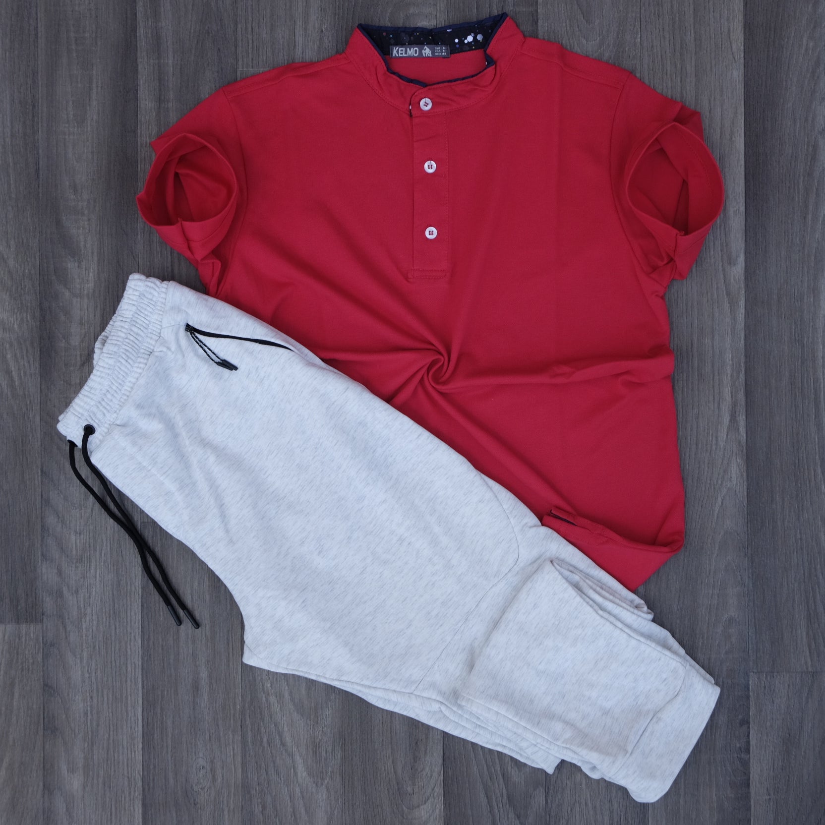 Ensemble Jogging Beska Gris Chine Clair + Polo mao Rouge