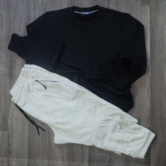 Ensemble Jogging Beska Gris Chine Clair + Sweat Noir