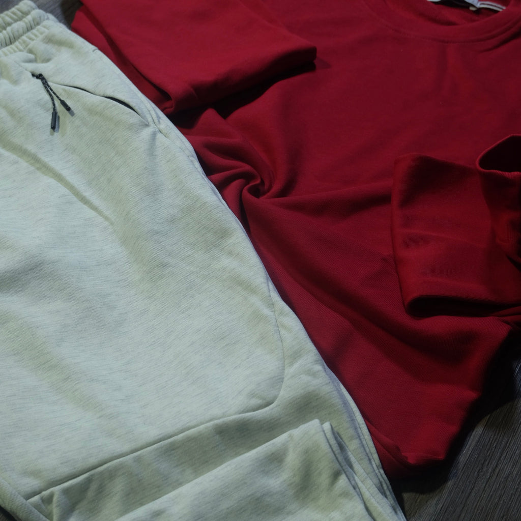 Ensemble Jogging  Beska Gris Chine Clair + Sweat Rouge