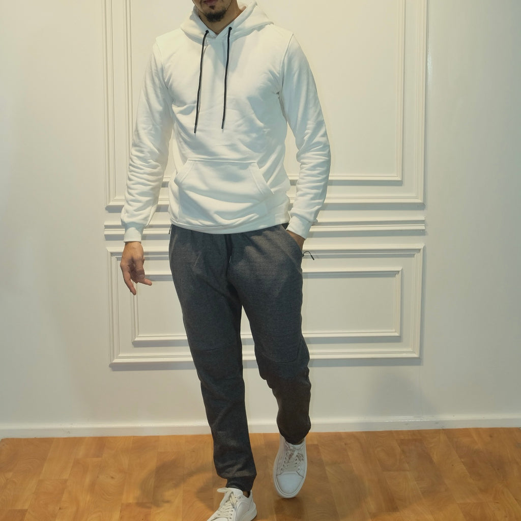 Ensemble Jogging  Beska Gris Chine Fonce + Capuche Cotton Blanc