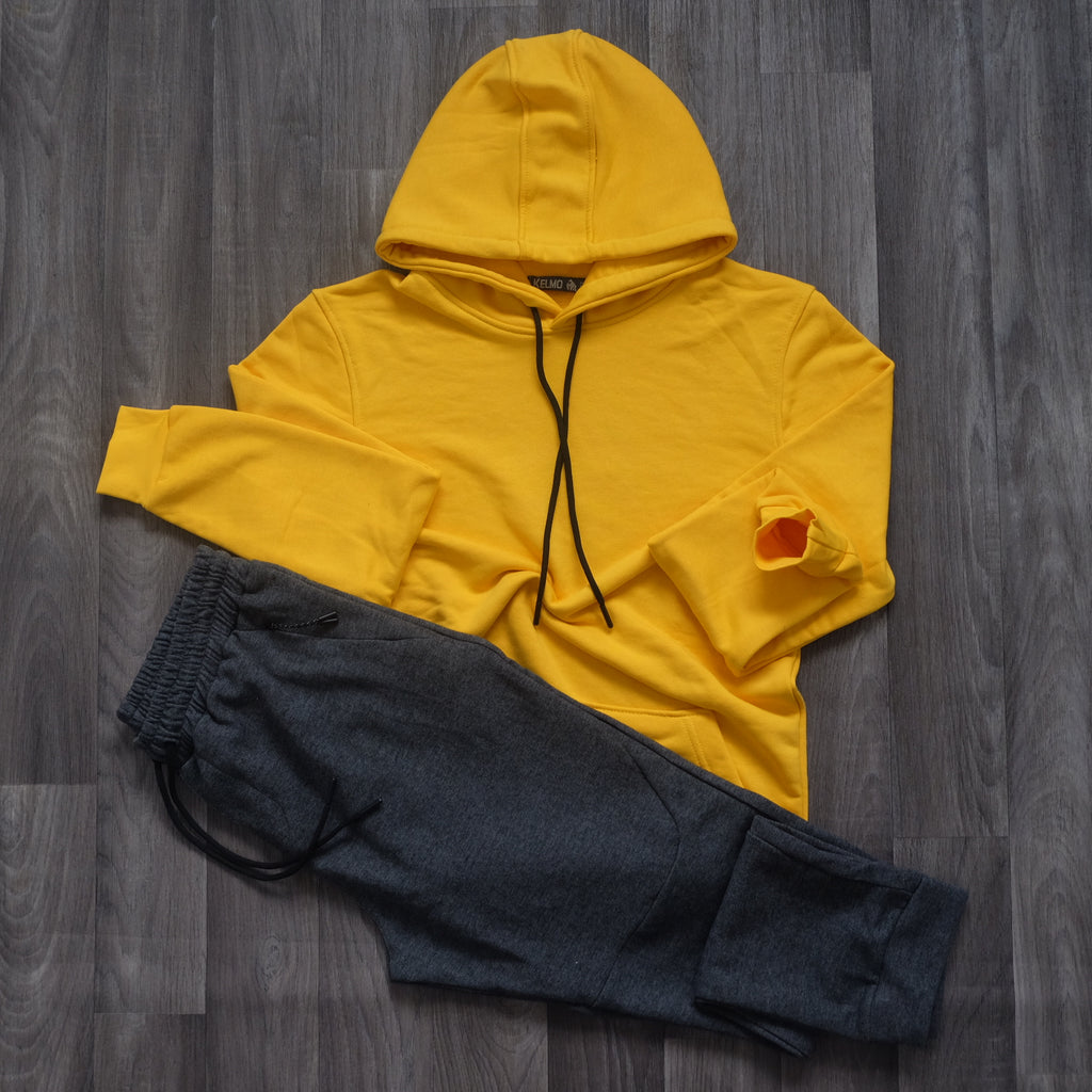 Ensemble Jogging  Beska Gris Chine Fonce + Capuche Cotton Jaune Fonce