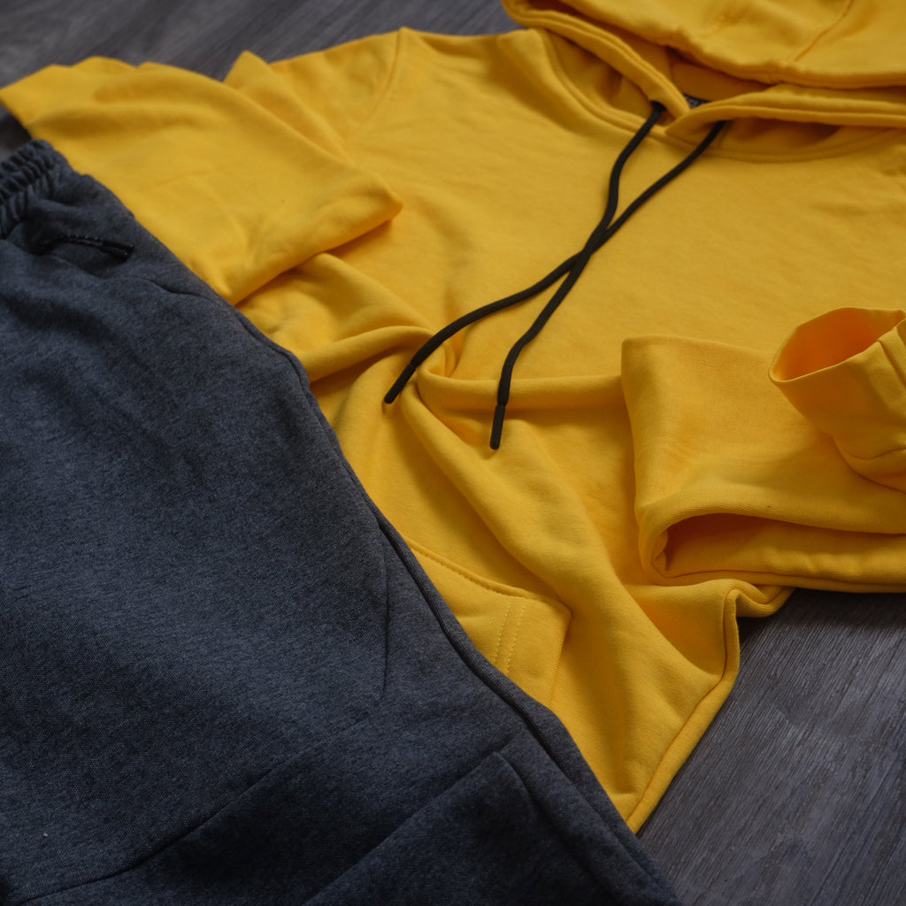 Ensemble Jogging  Beska Gris Chine Fonce + Capuche Cotton Jaune Fonce