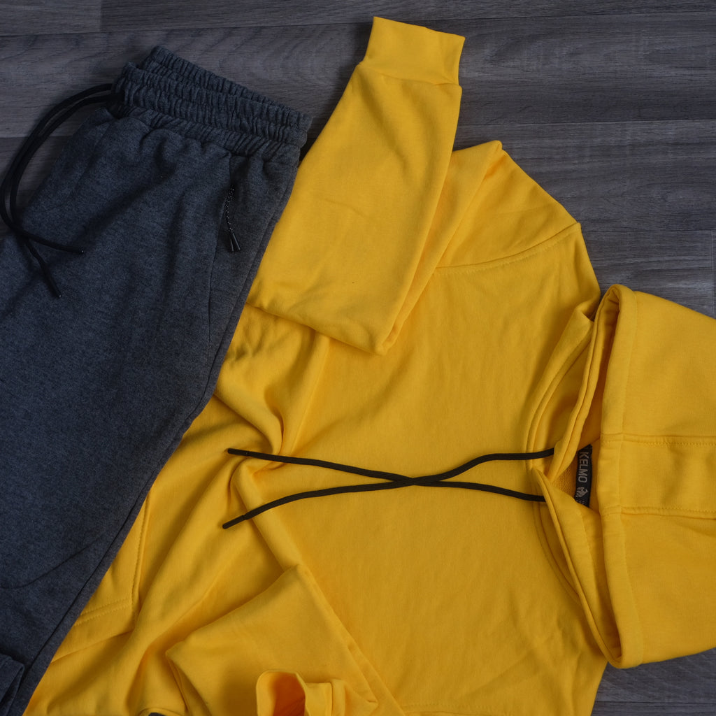 Ensemble Jogging  Beska Gris Chine Fonce + Capuche Cotton Jaune Fonce