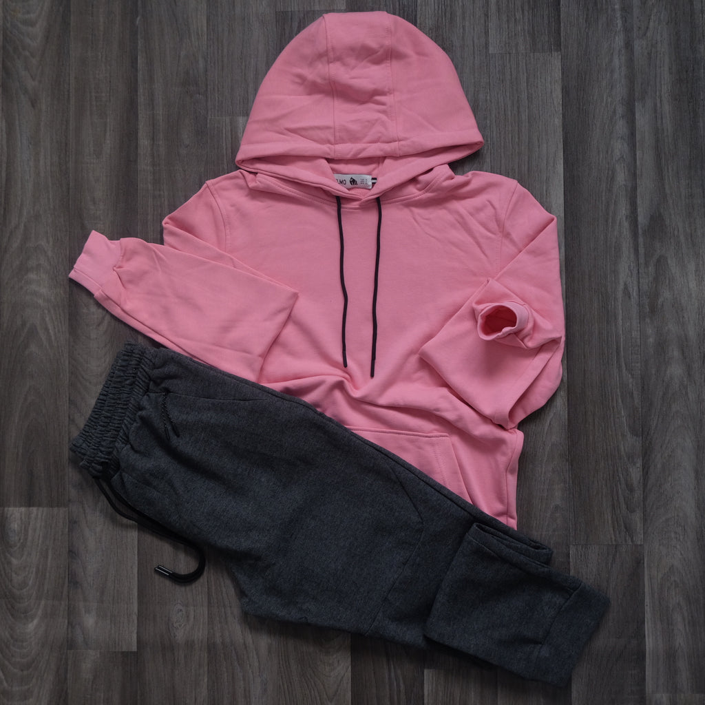 Ensemble Jogging  Beska Gris Chine Fonce + Capuche Cotton Rose Clair