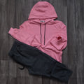 Ensemble Jogging  Beska Gris Chine Fonce + Capuche Cotton Rose Clair