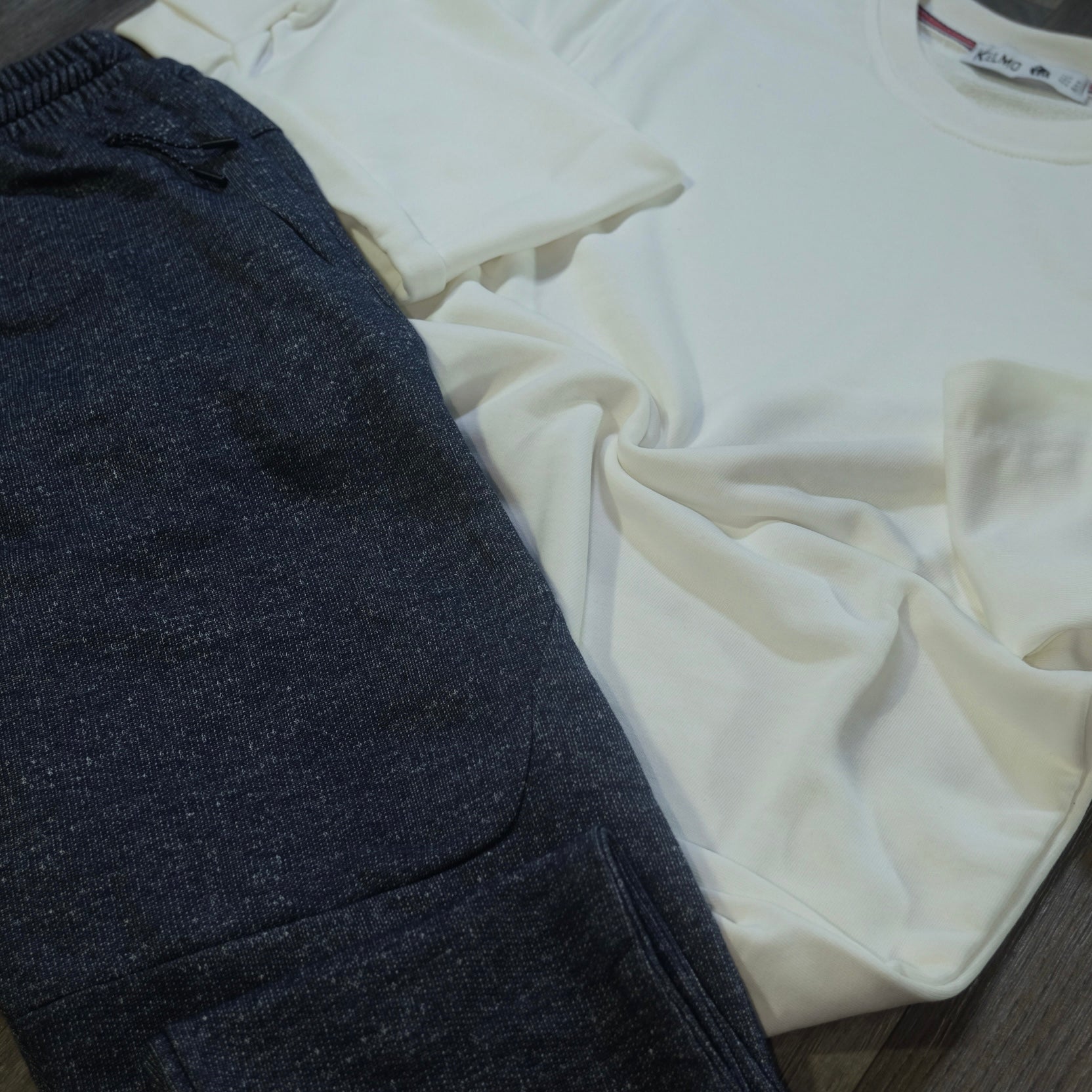 Ensemble Jogging  Beska Gris Chine Fonce + Sweat Blanc