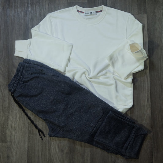 Ensemble Jogging Beska Gris Chine Fonce + Sweat Blanc