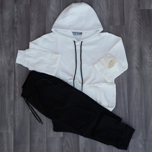 Ensemble Jogging  Beska Noir + Capuche Cotton Blanc