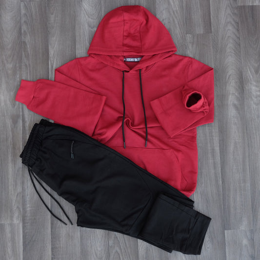 Ensemble Jogging Beska Noir + Capuche Cotton Grenat