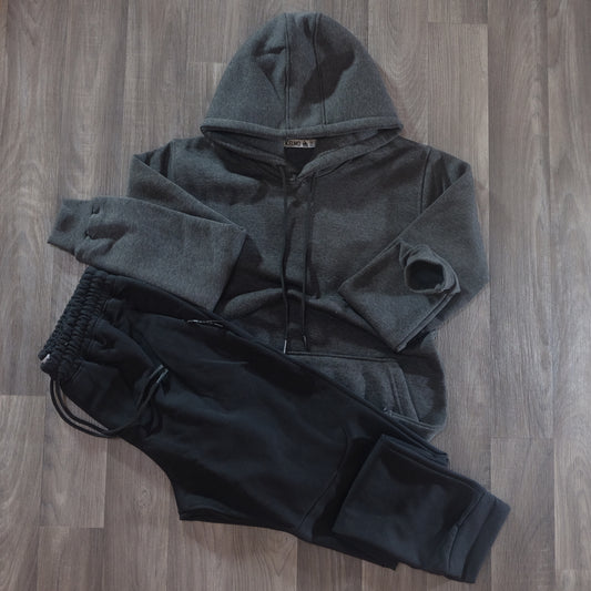 Ensemble Jogging Beska Noir + Capuche Cotton Gris Chine Fonce