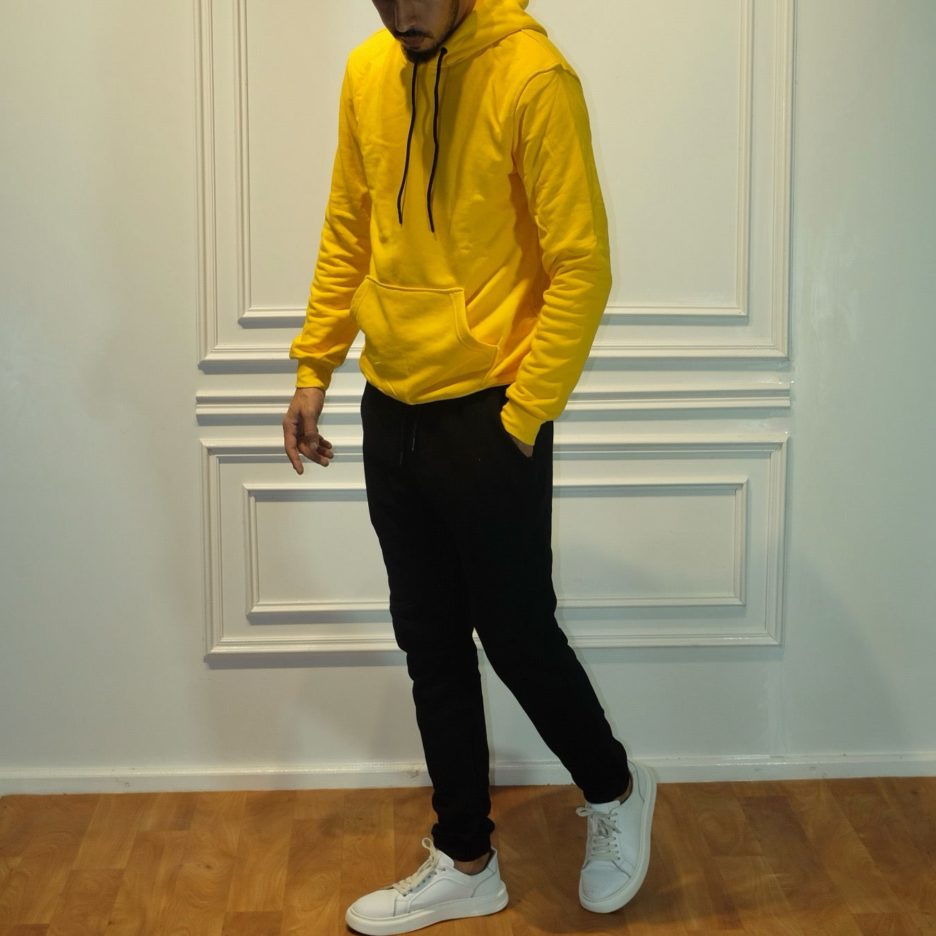 Ensemble Jogging  Beska Noir + Capuche Cotton Jaune Fonce