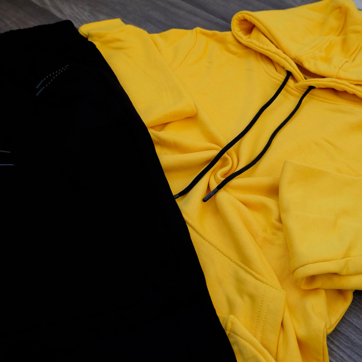 Ensemble Jogging  Beska Noir  + Capuche Cotton Jaune Fonce