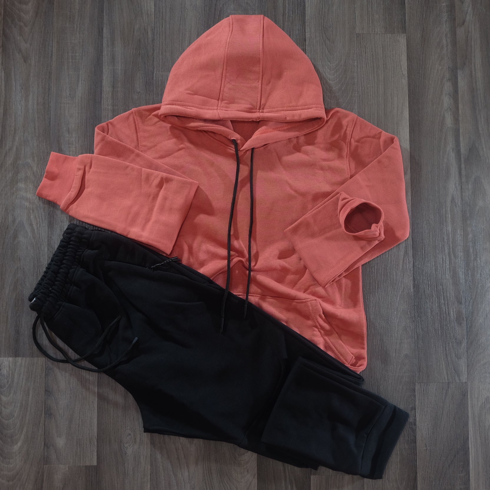 Ensemble Jogging  Beska Noir + Capuche Cotton Rouge Brique