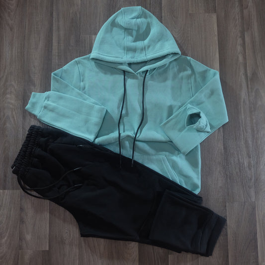 Ensemble Jogging Beska Noir + Capuche Cotton Vert Eau