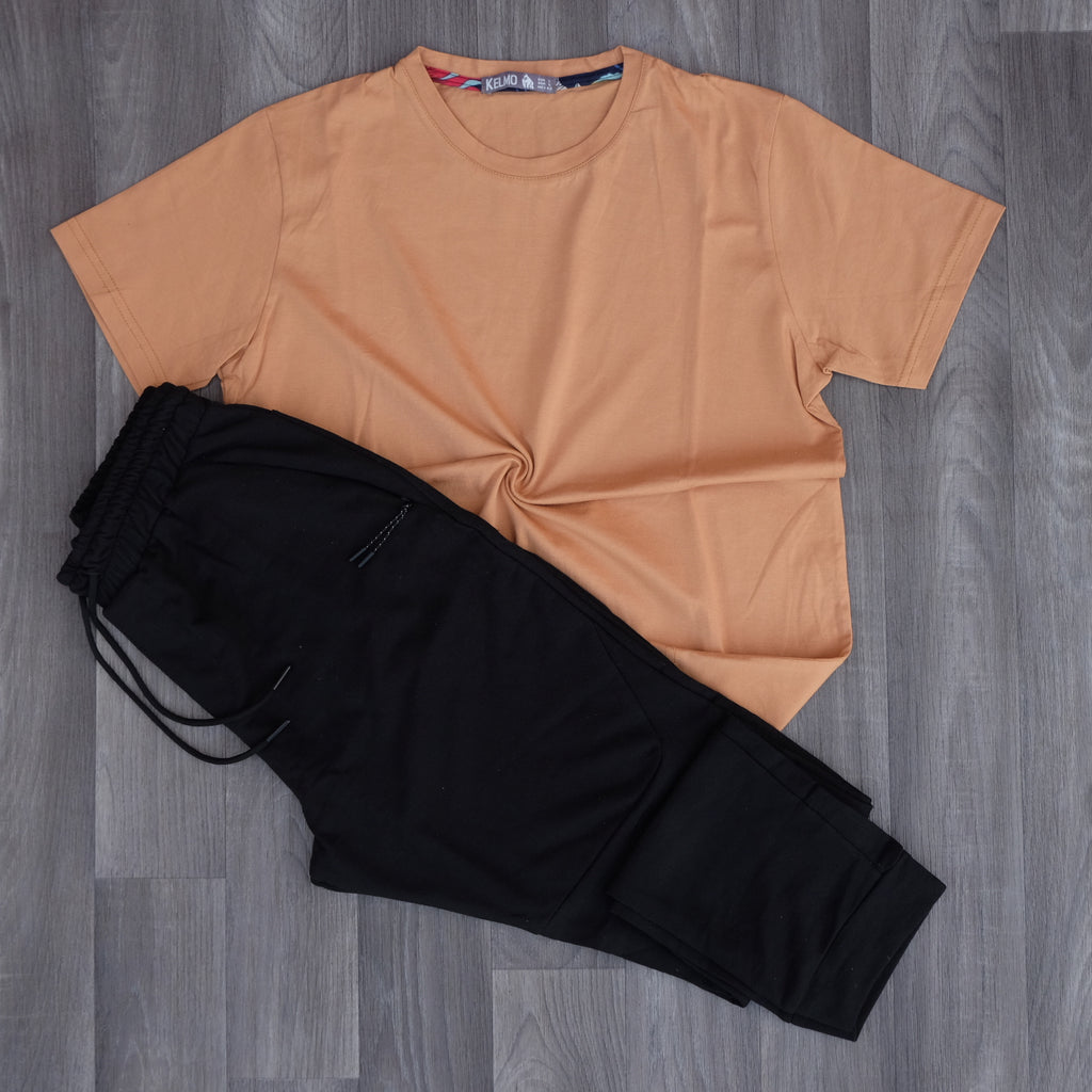 Ensemble Jogging Beska Noir + T-Shirt Marron Clair