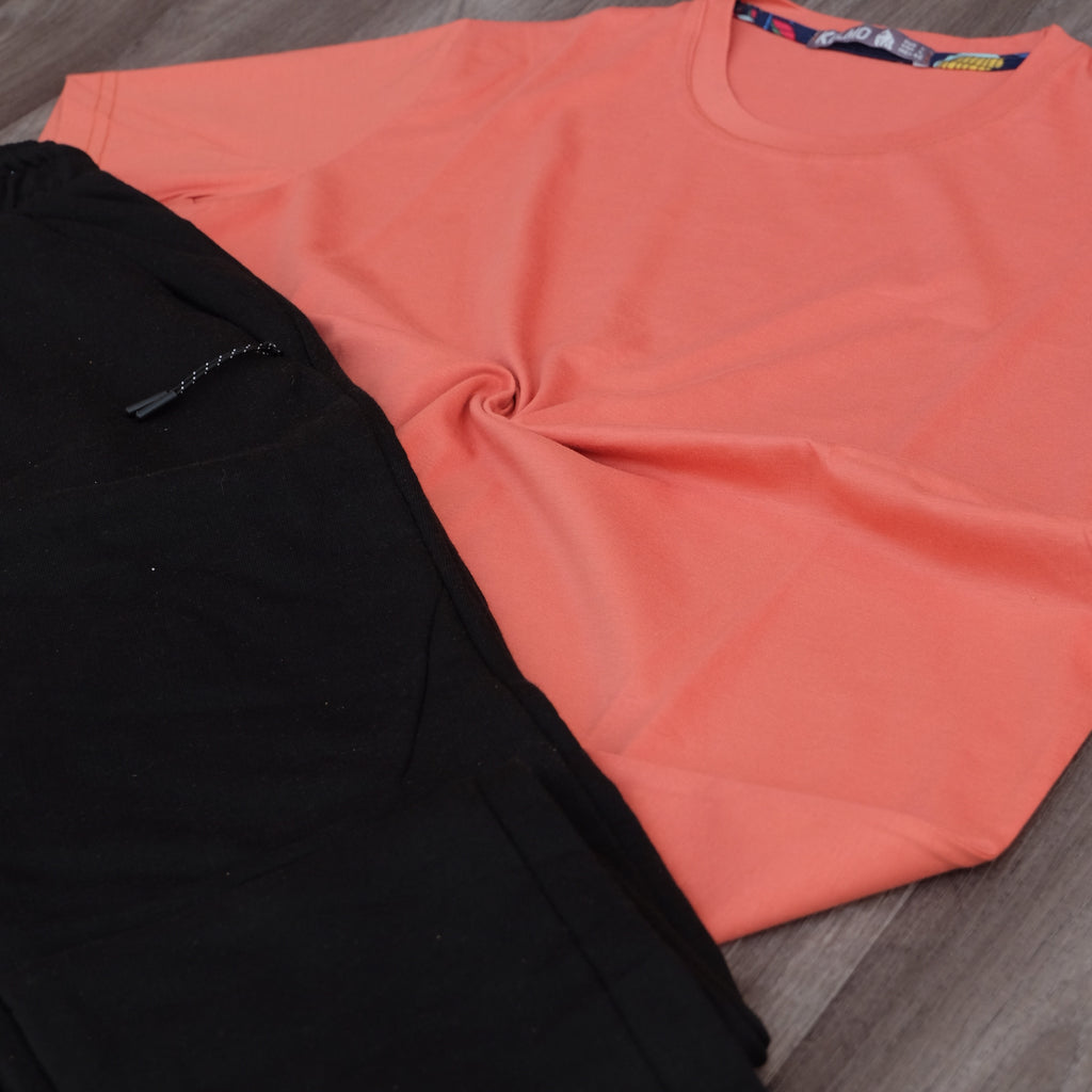 Ensemble Jogging Beska Noir + T-Shirt Saumon Fonce
