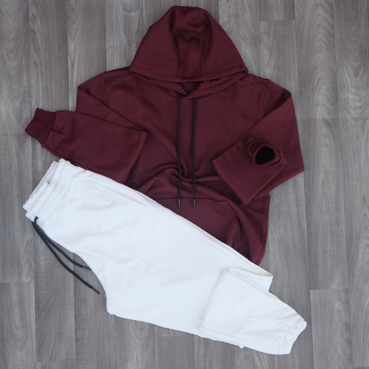 Ensemble Jogging  Blanc Chine + Capuche Cotton Grenat